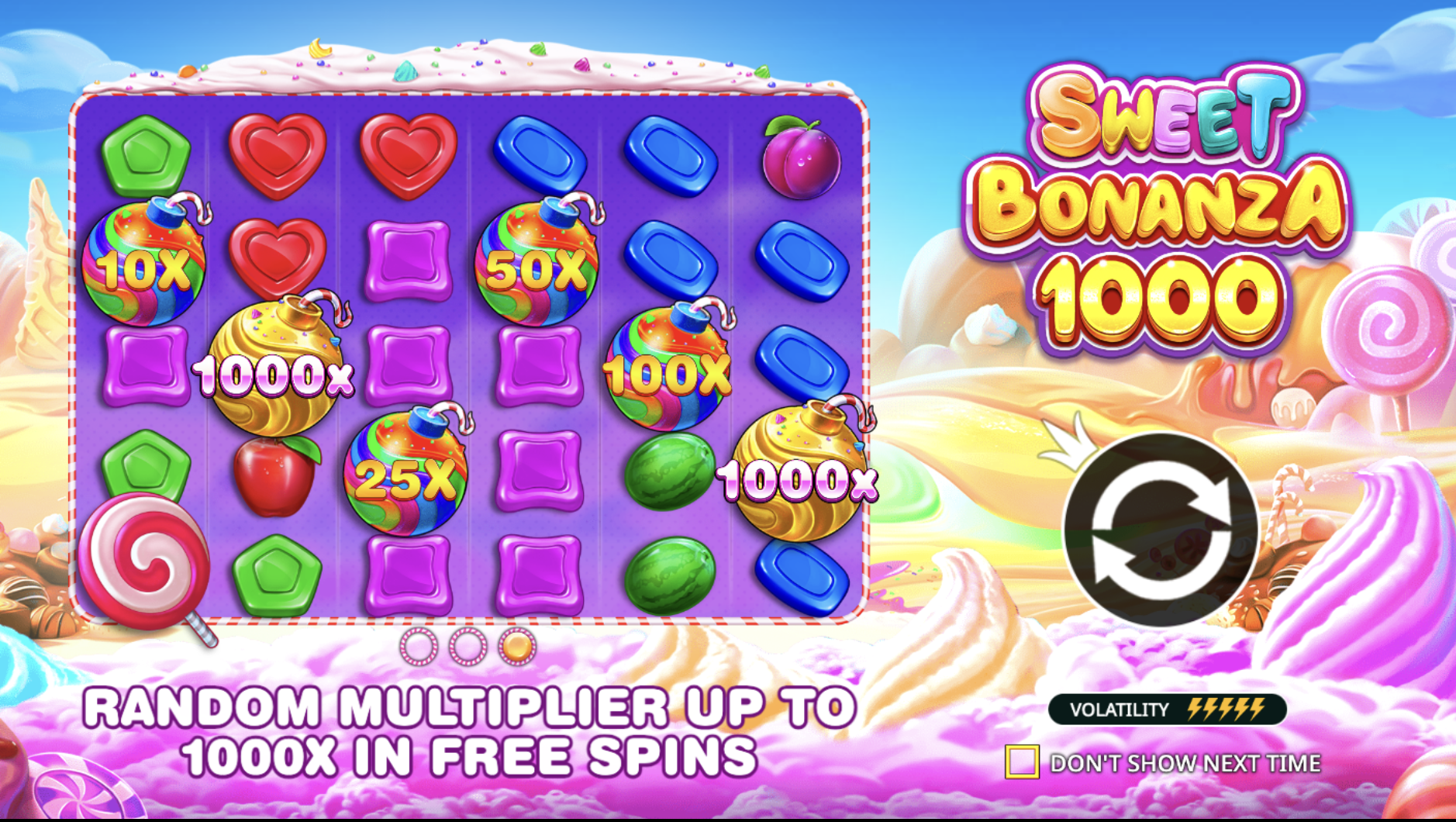 Sweet Bonanza 1000 demo οθόνη έναρξης αναπαραγωγής